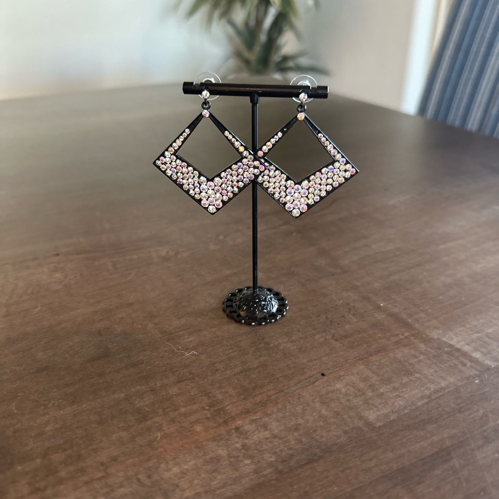 Black & Rhinestone Earrings - Boutique